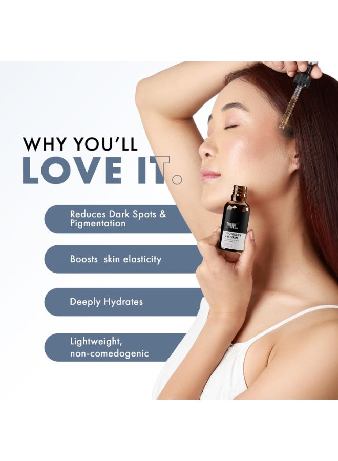 ThriveCo 10% Vitamin C Face Serum | Brightens Skin & Helps Reduce Dark Spots | With 33 kDa + 5 kDa Hyaluronic Acid | Boosts Hydration & Glow | For Men & Women | 30 ml - Image 3